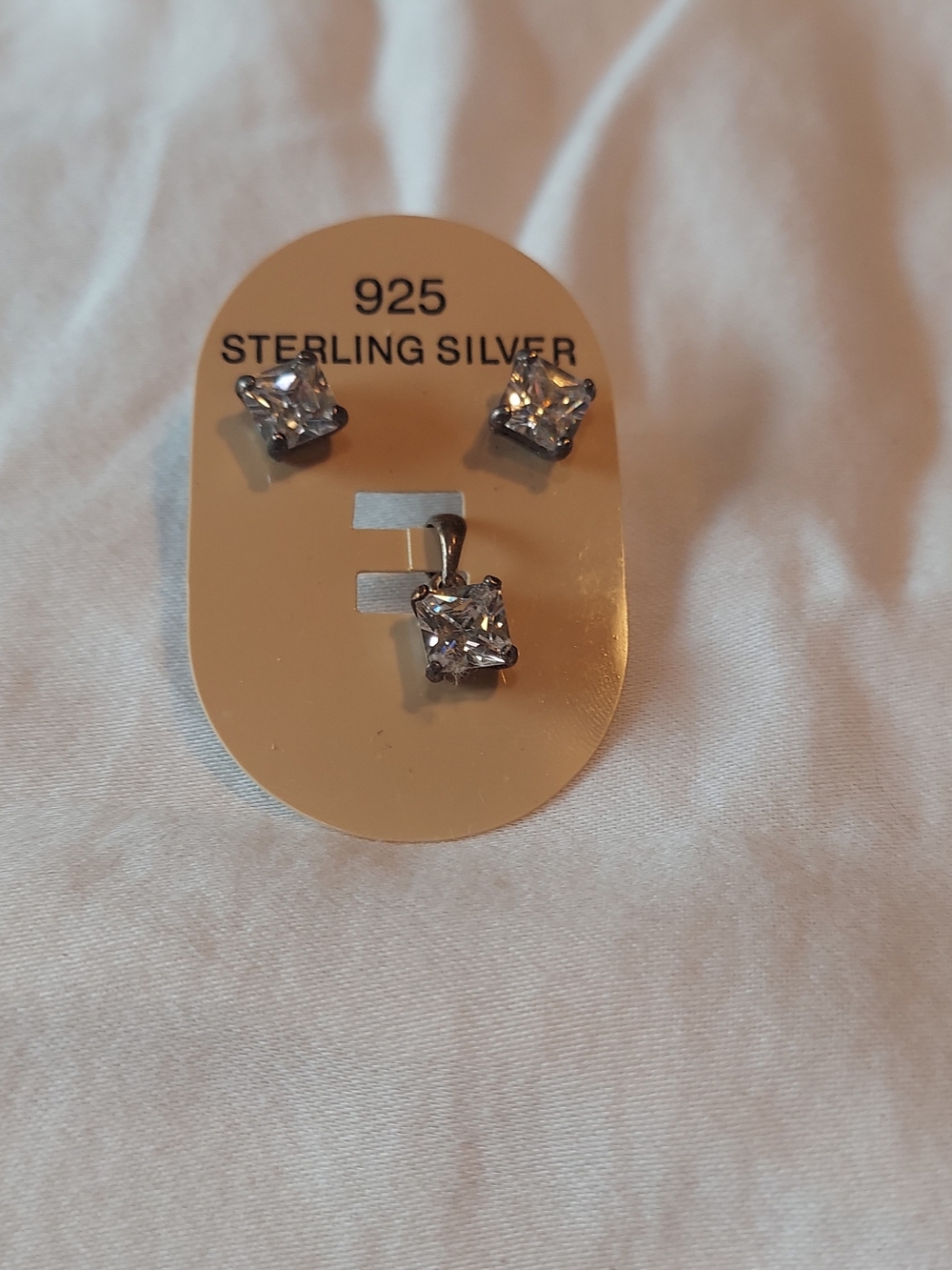 Sterling Silver Cubic Zirconia Stud Earrings and Pendant - Silver 925